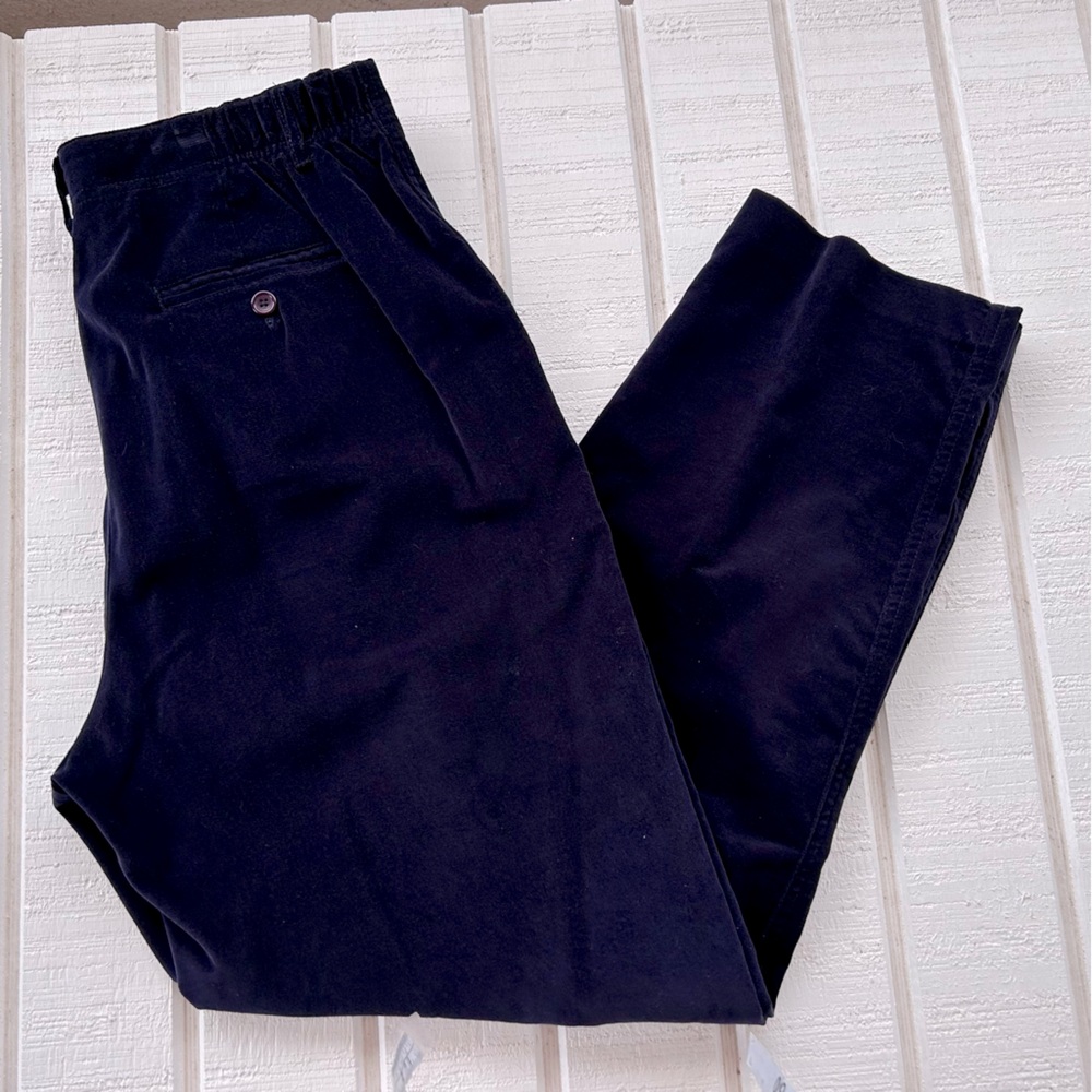 Talbots Women’s High Rise Velvet Pants Pleated Front Navy Blue Size 14